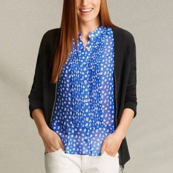 CAbi Electric Blue Sleeveless  Peplum Top Sheer Mod Flower Pattern, Size Medium - Picture 1 of 16